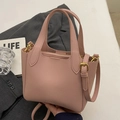 Pink lychee texture leather bucket bag with gold hardware and adjustable strap - Pink - No Pendant