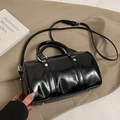 Glossy black mini Boston bowling bag with silver hardware and adjustable strap - Black - Without Pendant