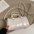Chic creamy white patent leather Boston bag with dual handles and adjustable strap - Off-white - No Pendant