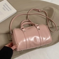 Pink glossy Boston barrel bag with top handles and adjustable shoulder strap - Pink - No Pendant