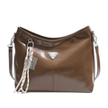 Brown soft leather tote bag with unique metal charms and shiny polished finish - No Pendant / Brown