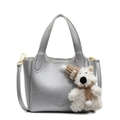 Silver lychee pattern bucket bag with detachable strap and cute puppy pendant accessory - Silver With Dog Charm