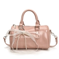 Pink patent leather Boston bag with lace bow and pearl charm decoration - Pink + Pearl Lace Bow