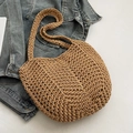 Borsa tote color cammello tessuta a mano in maglia grossa su una giacca di jeans - Cachi - Senza Ciondolo