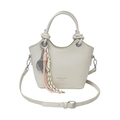 Elegante borsa a secchiello beige in pelle PU con manici annodati e ciondoli a racchetta - Bianco Crema Con Ciondolo
