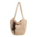 Borsa a spalla intrecciata crema con ciondoli marroni e trama in maglia chic - Off-white With Bread Letter Key Abacus Charm