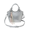 Elegante borsa a secchiello argento con doppi manici ad anello e ciondolo a nodo rosa - Argento Con Nodo Bacchetta Abaco