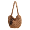Borsa tote in maglia grossa color cammello con ciondoli decorativi da spalla per donna - Khaki With Bread Letter Key Abacus Charm