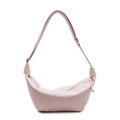 Minimalist light pink soft PU leather crescent tote bag with pleated detail and strap - Pink