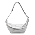 Minimalist silver crescent shoulder bag with adjustable strap and decorative stitching - Silver