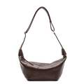 Minimalist dark brown half-moon hobo bag with wide shoulder strap in matte soft leather - Coffee