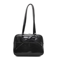 Retro black faux leather underarm bag with glossy finish and delicate bow detail - Black