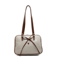 Chic cream tote bag with brown contrast trim and bow accent in a balletcore style - Off White