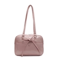 Pink PU leather tote bag with decorative bow and front pocket for casual versatile wear - Pink