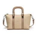 Elegante borsa a tracolla intrecciata beige con cinturini in pelle kaki chiaro e dettagli argento - Cachi