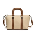 Elegante borsa a mano quadrata in tessuto beige con manici e tracolla in pelle marrone - Marrone Biscotto