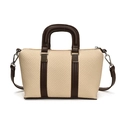 Borsa a tracolla intrecciata beige con manici in pelle marrone e dettagli argento - Caffè elegante