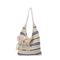 Borsa tote intrecciata beige e blu con fiocco in pizzo floreale e stile bohémien - Stile con Fiocco Ricamato (Stile 1)