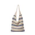 Elegante borsa tote in crochet a righe beige e blu scuro con design a maglia traforata - Stile Semplice a Righe (Stile 2)
