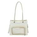 Minimalistische perlmuttweiße Öl-Wachs-Leder-Ita-Tasche mit transparentem Sichtfenster - Gebrochenes Weiß