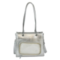 Silberne Ita Bag aus Öl-Wachs-Leder mit Klarsichtfenster und Schulterriemen - Silber