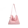Sac fourre-tout en toile à carreaux vichy rose et blanc avec bandoulière et étiquette - Rose