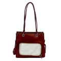 Dark red oil wax leather ita bag with a clear PVC window and adjustable strap - Red
