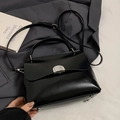 Minimalist black faux leather tote bag with silver magnetic clasp and adjustable strap - Black (Without Charm)