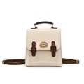 Britischer Vintage Mini-Rucksack aus creme PU-Leder mit braunen Gurten und Hundepatch - Ohne Anhänger / Gebrochenes Weiß