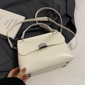 Elegant cream white faux leather tote bag with adjustable strap and silver metal buckle - Off-White (Without Pendant)