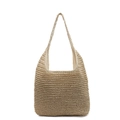 Minimalistische lichtbeige strooien draagtas met geweven textuur en schouderband - Gebroken Wit Enkele Band
