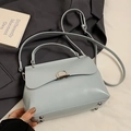 Minimalist soft leather tote bag in light blue with silver buckle and adjustable strap - Blue (Without Charm)