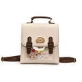 Beige vintage Japanese style satchel with transparent window and plush dog charms - With Plush Charm / Off White