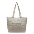 Bolso tote de nailon acolchado beige de gran capacidad con bolsillo frontal con cremallera - Blanco Roto