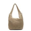 Beige geweven stro hobo draagtas voor dames met lichte voering en zomerse strandstijl - Gebroken Wit Dubbele Band