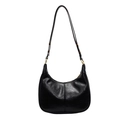 Classic black leather hobo shoulder bag with glossy crinkle texture and gold hardware - Black
