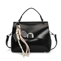 Minimalist black soft leather tote bag with unique racket and abacus charm detail - Black (With Silver Abacus Racket Knot)