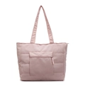 Bolso tote acolchado minimalista en rosa claro con correas suaves y bolsillo con cremallera - Rosa