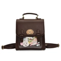British vintage style dark brown faux leather backpack with clear window and plush charms - With Plush Charm / Brown