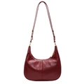Chic burgundy leather hobo underarm bag with gold zippers and slim double straps - Red