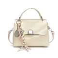 Chic cream white leather tote bag with silver lock and sporty tennis racket charm - Creamy White (With Silver Abacus Racket Knot)
