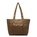 Bolso tote marrón acolchado de diseño minimalista con textura suave y bolsillo frontal - Caqui
