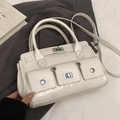Borsa a tracolla in pelle bianca vintage con tre tasche frontali e chiusure a scatto argento - Senza Ciondolo / Bianco