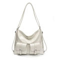 Creamy white large capacity tote bag with dual pockets and adjustable straps - White