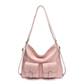 Pink high-shine large capacity tote bag with adjustable straps for multi-way carry - Pink