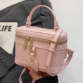 Pink lychee grain box bag with golden hardware and adjustable strap for women - Pink - No Pendant