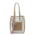 Chic cream and khaki contrast crossbody bag with woven pendant and slender shoulder strap - Cream White With Pendant
