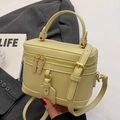 Minimalist light yellow lychee pattern box handbag with golden zippers and top handle - Yellow - No Pendant