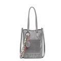 Silver metallic crossbody bucket bag with tennis racket charm and textured leather finish - Silver With Abacus Racket Knot