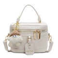 White lychee pattern box bag with plush eye charm and adjustable leather strap - Off-white With Khaki Hat Plush Charm